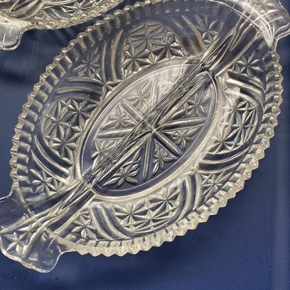 Vintage etched crystal glass split serving dishes set of two relish plate candy - Picture 2 of 3